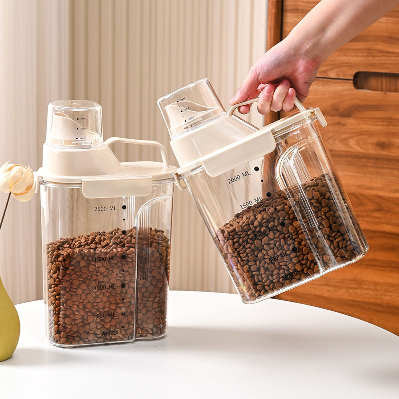 Cat Food Storage Barrel, Dog Food Sealed Can, Pet Snacks, Moisture-Proof Vacuum Cat Food Storage Barrel Storage Box with Measuring Cup