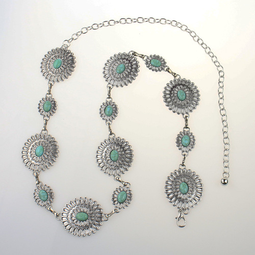 Cross-border supply European and American light luxury gold turquoise waist chain with skirt suit chain belt thin pants chain accessories for women