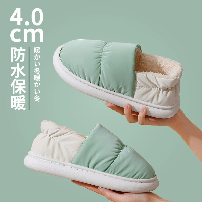 Осенние и зимние домашние тапочки с закрытым носком для женщин, нескользящие и теплые, уличные хлопковые тапочки для мужчин, с мягкой подошвой, нескользящие и износостойкие.