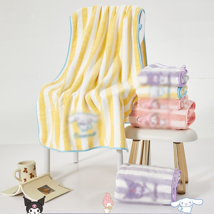 Sanrio Towel Bath Towel Kuromi Coral Fleece Absorbent Face Towel Hair Drying Cap Cartoon Cinnamoroll Hair Drying Towel