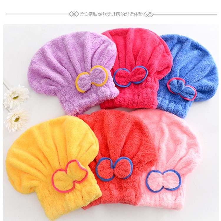 The Manufacturer Can Customize Fine Fiber Dry Hair Cap, Bow Shower Cap, Thickeneded Coral Velvet Princess Cap Shower Cap