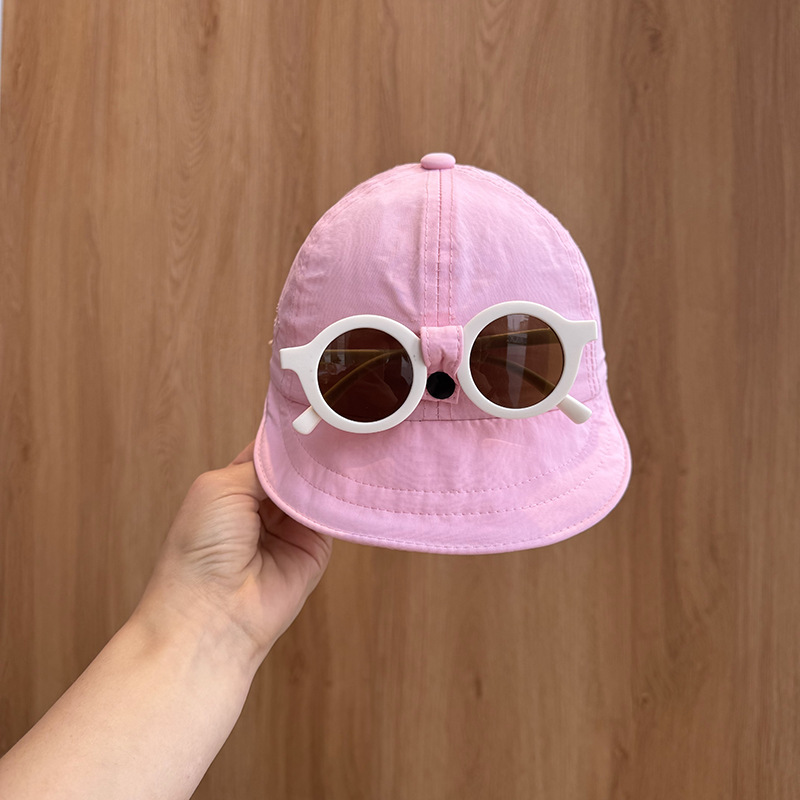 Sombrero de bebé versión coreana 2025 nuevo niño niña verano alero grande protector solar sombrero de sol sombrero de pescador gafas desmontables