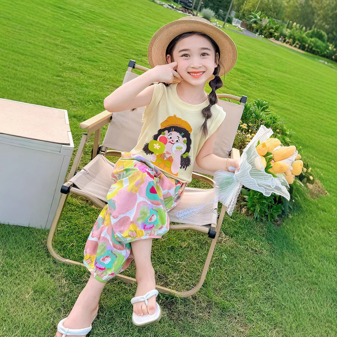 (Cross-border trading), children's summer set, tank top, cartoon T-shirt, with short sleeve, western style 4