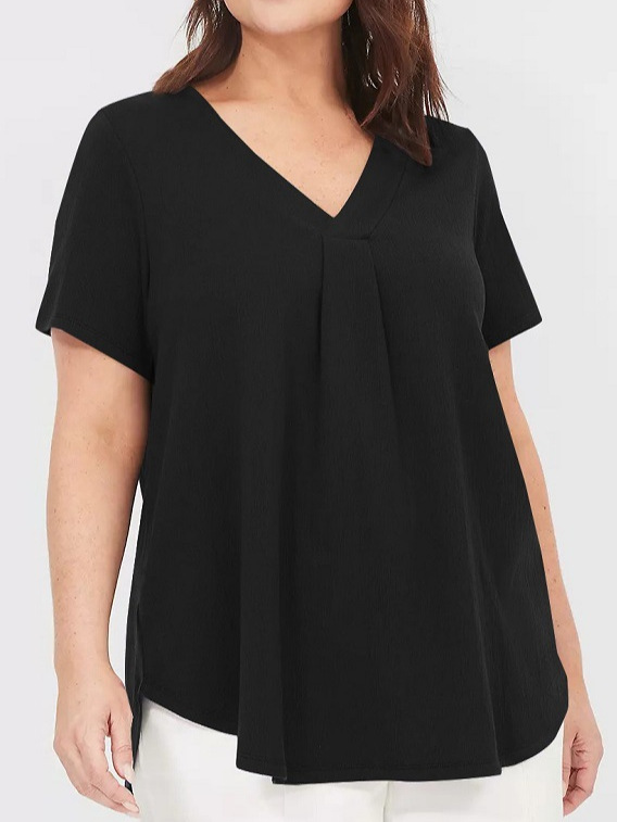 Transfronterizo Amazon nueva ropa de mujer de tamaño grande cuello en V cuello de pecho descuento manga corta