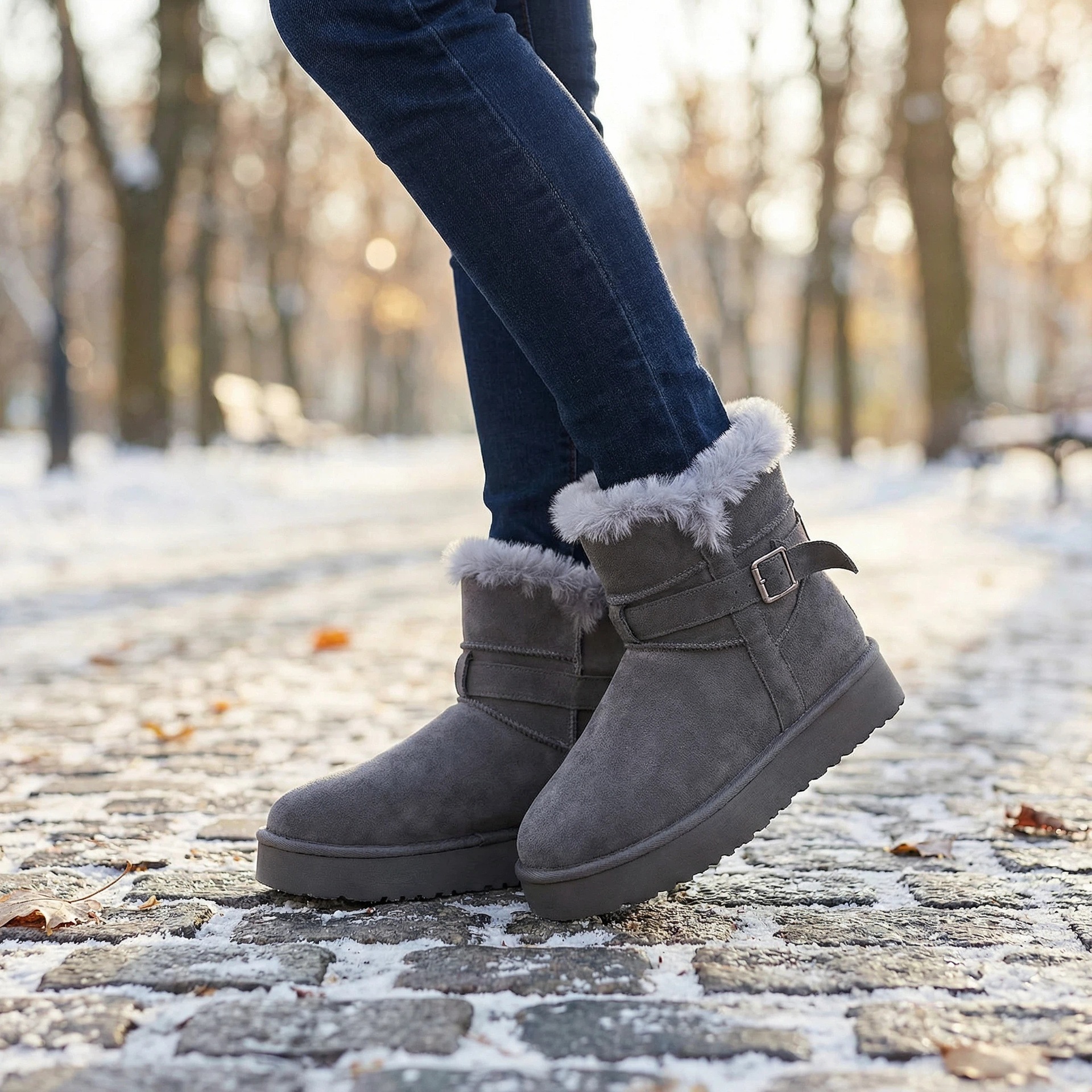 Nuevos zapatos de invierno de mujer botas de nieve de espesor de un pedazo de terciopelo calentador botas de nieve de tubo corto botas de algodón de cinturón casuales