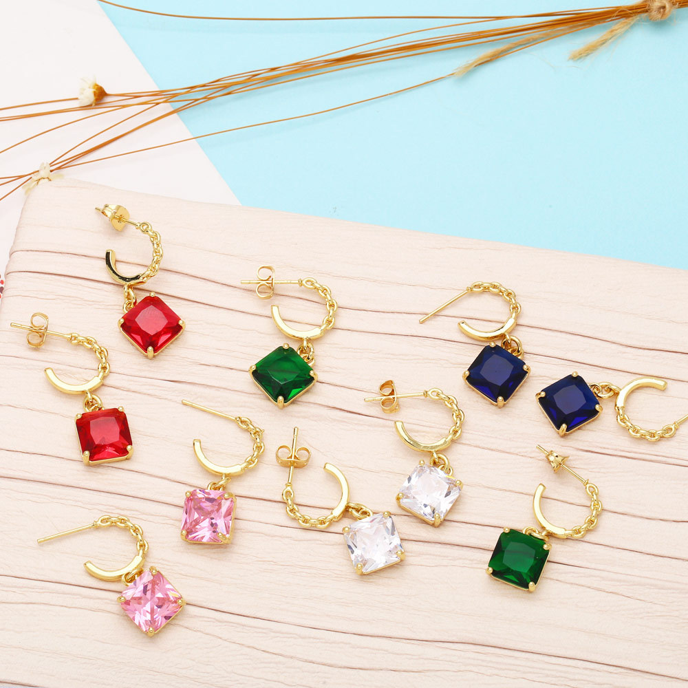 Fashion Square Copper Inlay Zircon Drop Earrings 1 Pair