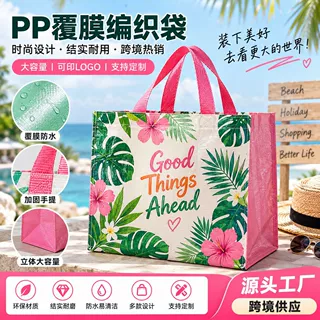 跨境多色超大容量覆膜pp编织袋定制来图定做手提购物袋礼品包装袋