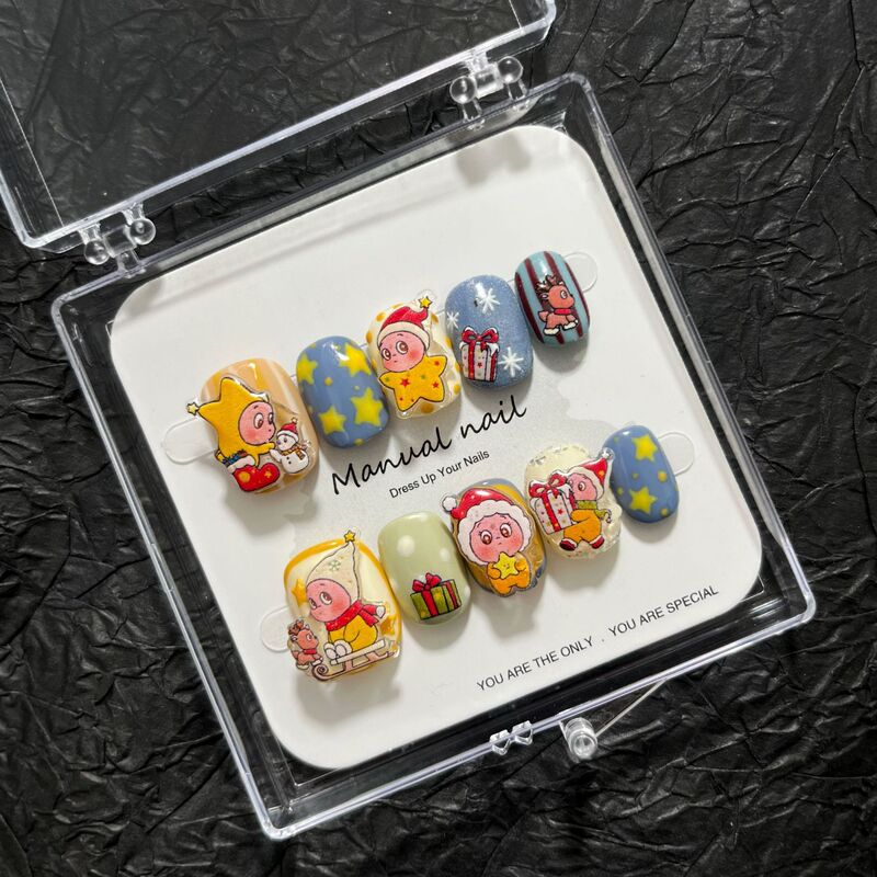 [Star People] Purely Handmade Cute Cartoon Girl Short Round Wearable Nail Stickers Removable A657
