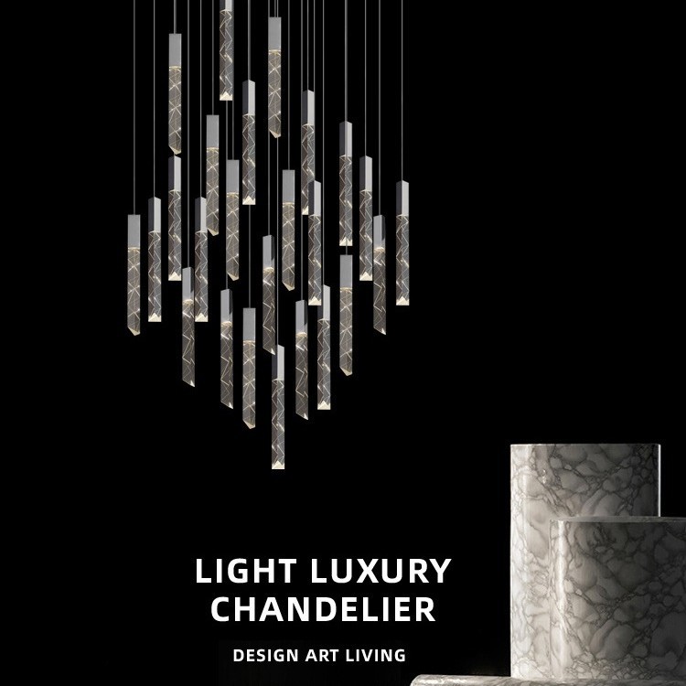 Lámpara luminosa de cristal giratoria escalera de sala de estar nórdica lámpara de cristal dúplex lujosa barra de la villa simple elegir restaurante