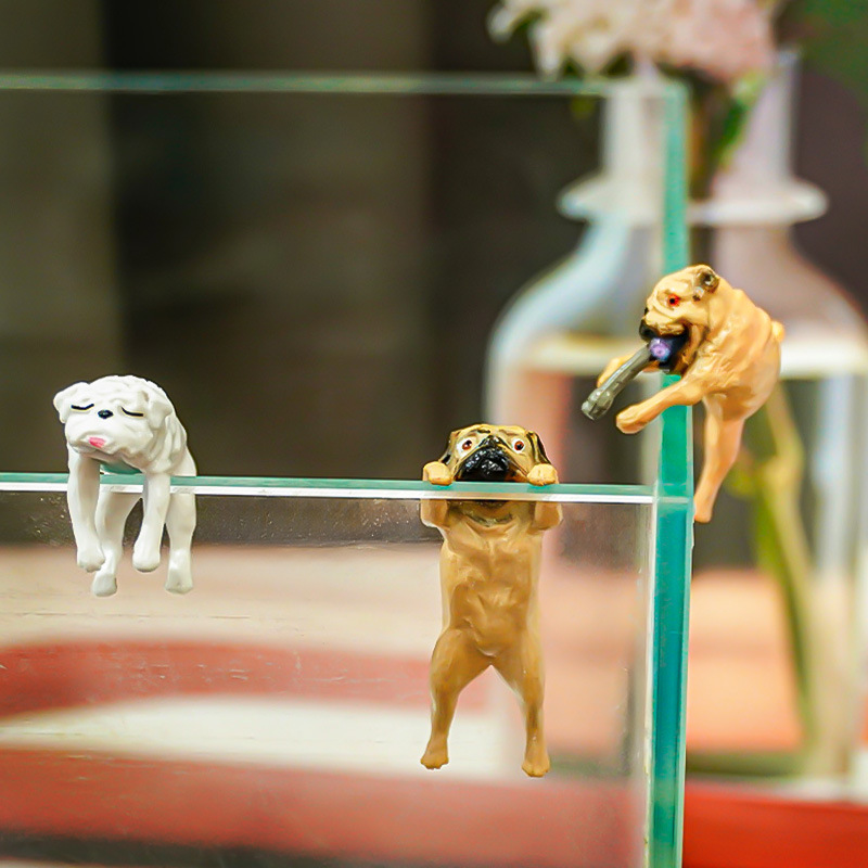 Adornos para acuarios, decoraciones redondas para bordes de acuarios, figuras de perros, 3 estilos, paisaje de ocio de estilo japonés, adecuado para acuarios redondos.