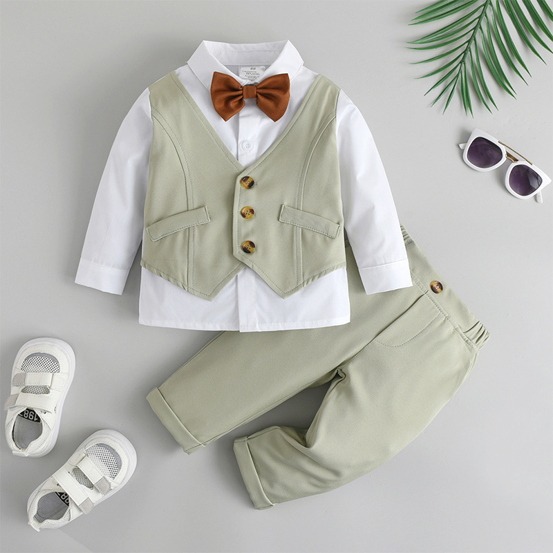 Ropa de Niños de comercio exterior al por mayor chaleco falso de dos piezas Traje para niños ropa de bebé primavera y otoño ropa de otoño para niños de manga larga