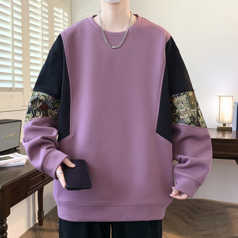 美式休闲基础款纯色圆领卫衣男秋冬ins潮牌大码宽松简约情侣上衣|undefined