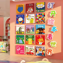 绘本馆环创墙面装饰贴图书角布置幼儿园阅读区材料童文化节月场景