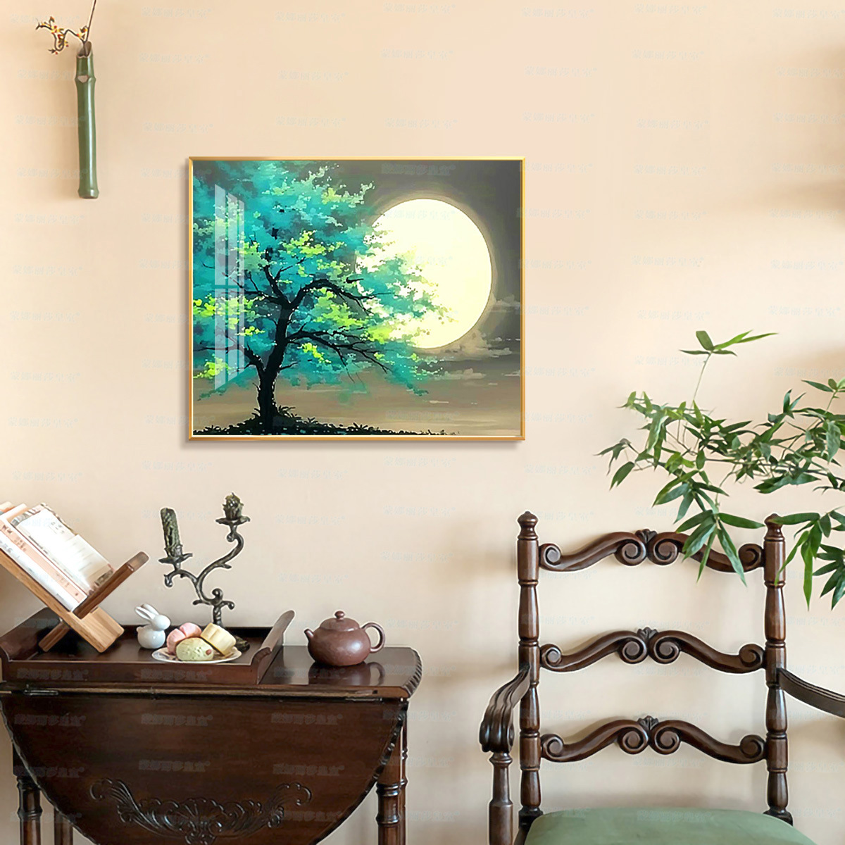 Mona Lisa real bordado de cruz nuevo árbol de luna llena moderna fantástica decoración de plantas pinturas colgantes bordadas a mano image 1