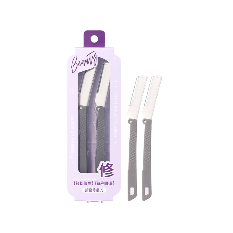 Cuchillo recortador de cejas plegable LMLTOP dos piezas de acero inoxidable con malla protectora raspador de cejas para principiantes JJF42