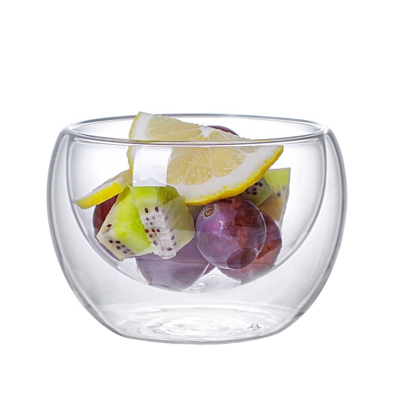 Tazones de vidrio de borosilicato de doble capa para ensalada, fruta o cocina