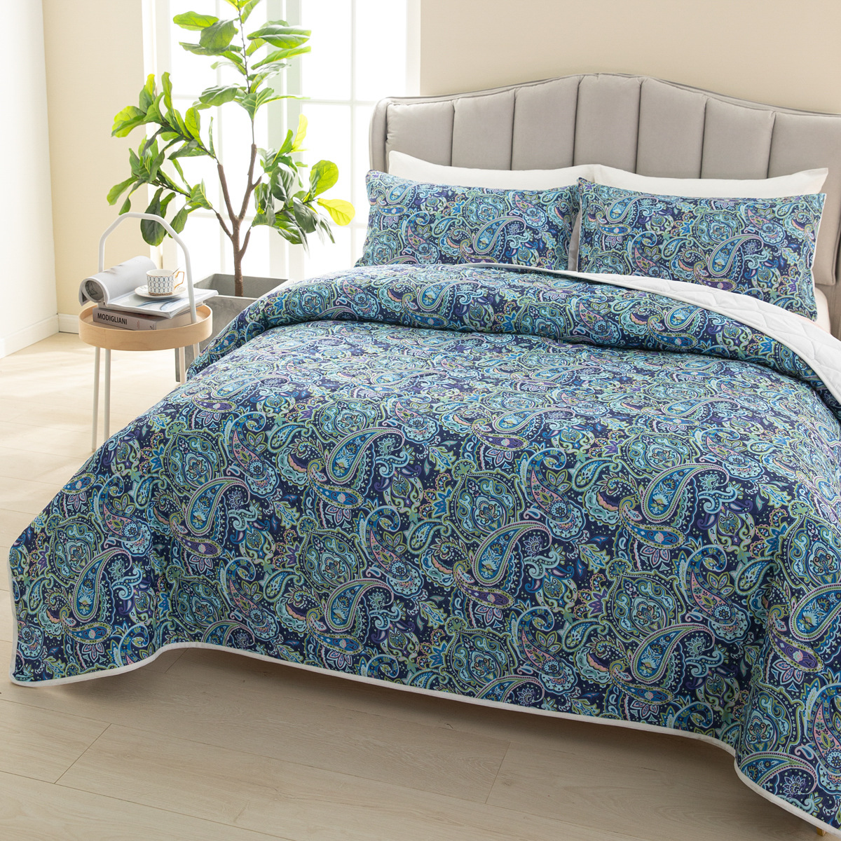 外贸专供床品三件套亚马逊冬季爆款轻奢数码印花超声波被子套件