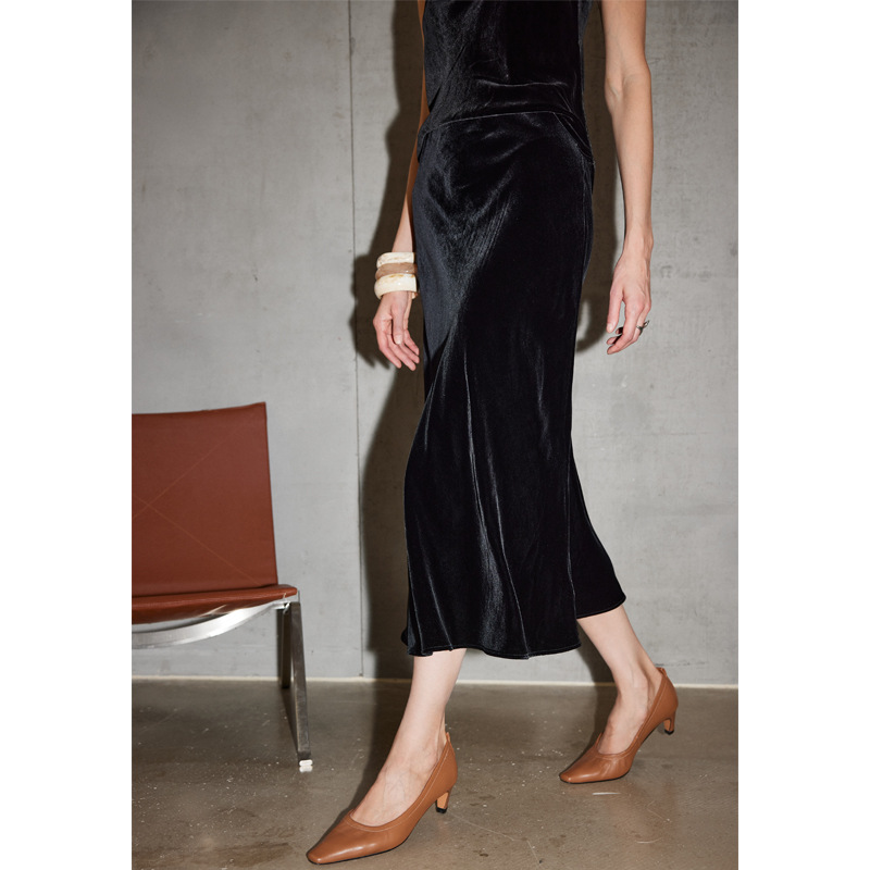 GraceChic GraceChic GraceChic Velvet Midi For Women 2025 Autumn Winter New Asymmetrical Cut Solid Color French Style Over-the-Knee Extended Mulberry_voghion.com