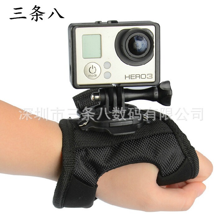 Glove-style arm strap with palm strap, 360-degree rotating back of hand strap, palm strap