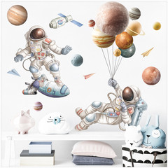 跨境新款航空宇航員行星飛船牆貼客廳兒童臥室可移除裝飾自粘貼紙