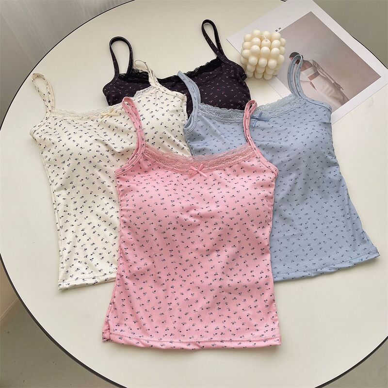 Lace floral hot girl camisole summer early spring new slim-fit sexy pure want slimming chest pad bottoming top Lace floral hot girl camisole summer early spring new slim-fit sexy pure want slimming chest pad bottoming top