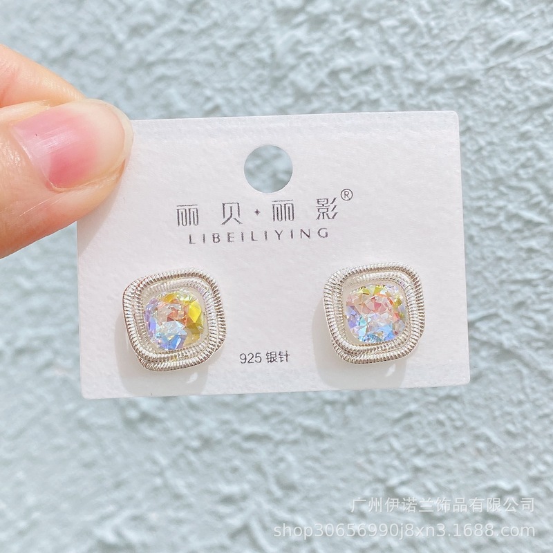 丽银/丽贝丽影铜镀金幻彩仙系彩色锆石轻奢简约小众甜美风耳环女|undefined
