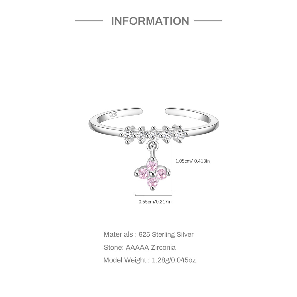4g Weight Zircon Inlay Material Open Rings Classification Adjustable Ring Size 1 Piece Quantity Daily Occasion 925 Sterling Silver Material Heart Shape, Flower, Bow Knot Pattern Women's Gender Plating, Flowers Design Sweet, Shiny Style 925 Sterling Silver Zircon Heart Shape Flower Bow Knot Open Rings 8