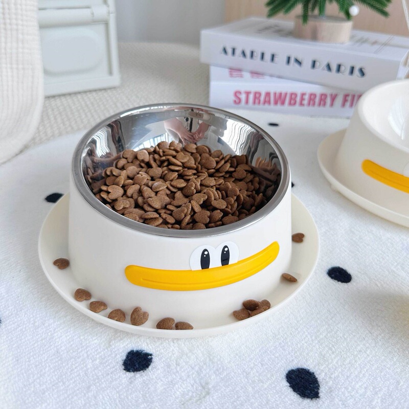 15-Degree Tilted Cat Bowl, Cervical Vertebra Protection Pet Bowl, Anti-Leakage Dog Bowl, Anti-Ant Bowl, Stainless Steel Two-In-One Drinking Bowl