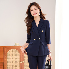 2025春夏ホワイトカラー通勤七分袖気質ダブルボタンスーツ作業服職業スーツ正装女性