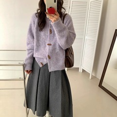 软糯圆领毛衣女外套秋冬新款宽松慵懒风显瘦气质外穿针织开衫上衣