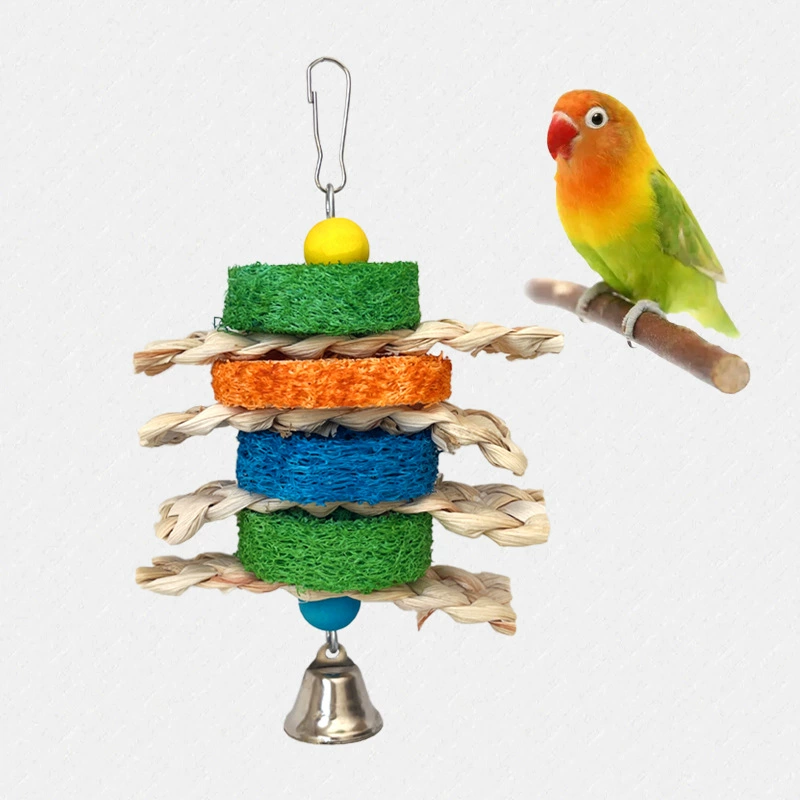 Жевательная игрушка для попугая, тканая лuffa из кукурузной шелухи, забавный колокольчик, пион, корелла, волнистый попугайчик, разрушительная игрушка для птиц