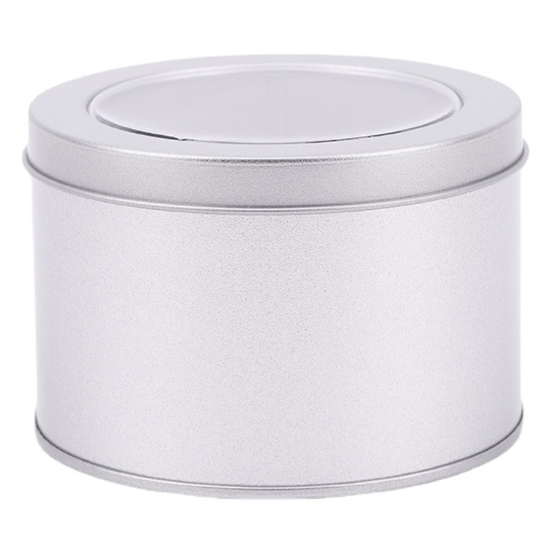Latas de hojalata negras en stock con ventana, cajas de hojalata para envasado de piedras de vino helado, latas redondas de hojalata para difusor de aceites esenciales