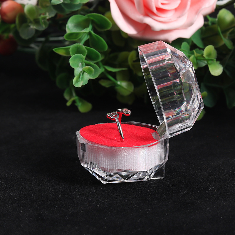 厂家批发精美透明水晶绒布内衬戒指盒小八角耳环耳钉首饰盒亚克力|ms