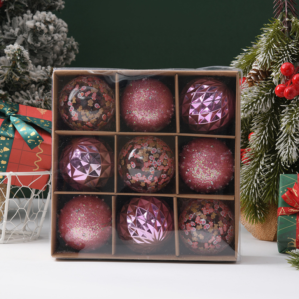Adornos navideños transfronterizos de 6cm en caja de bolas navideñas pintadas colgantes de bolas decorativas escena tela al por mayor