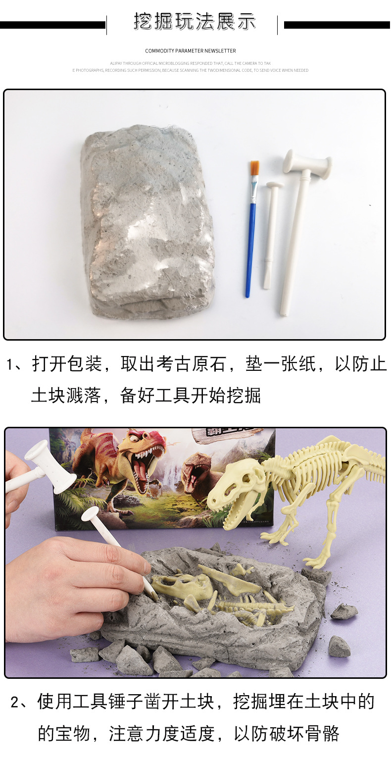 考古挖掘霸王龙恐龙化石恐龙儿童手工挖宝玩具考古挖宝盲盒批发详情4