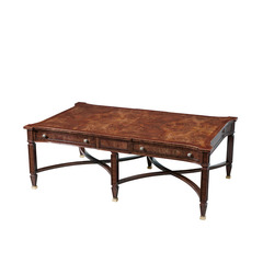 European retro square distressed living room coffee table, British Alexander solid wood carved coffee table for sample room furniture