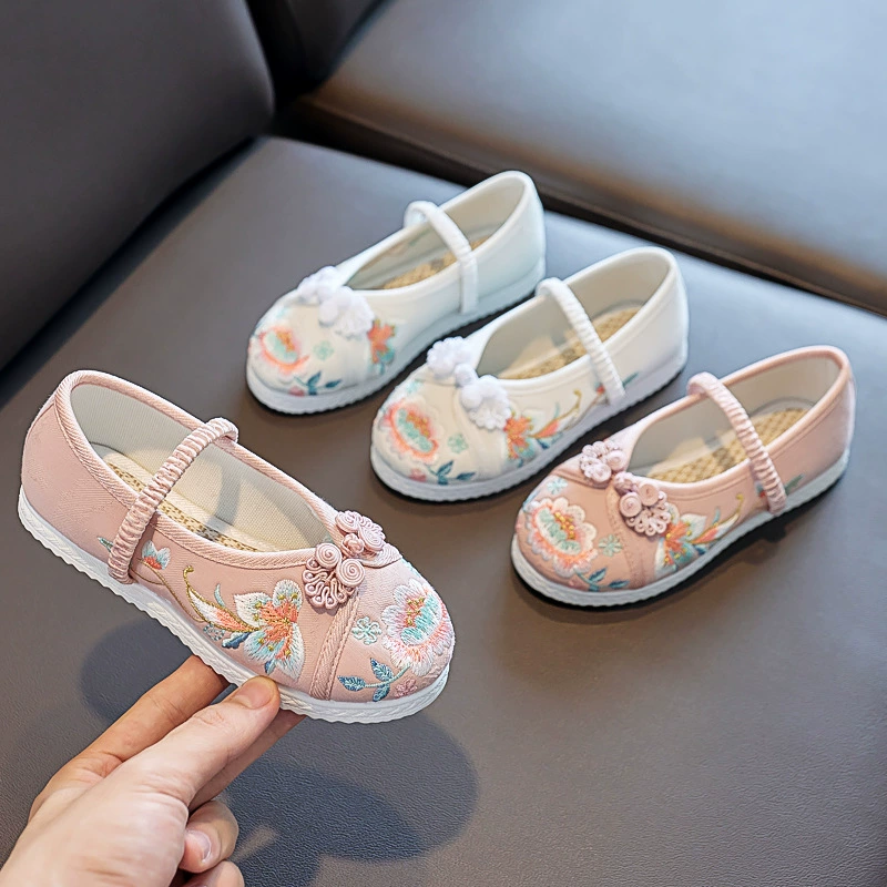 Детская обувь династии Хань, старая пекинская обувь с вышивкой для девочек, детская костюмированная обувь в китайском стиле, детская старинная тканевая обувь ручной работы.