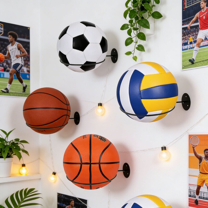 Basketball Storage Rack Multi-Layer Sports Equipment Organizer, Foldable Home-Use Football and Sports Gear Storage Rack