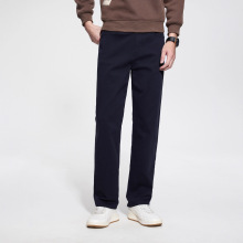 新款男士秋冬加绒宽松直筒休闲裤抗褶皱时尚纯色简约平口通勤长裤