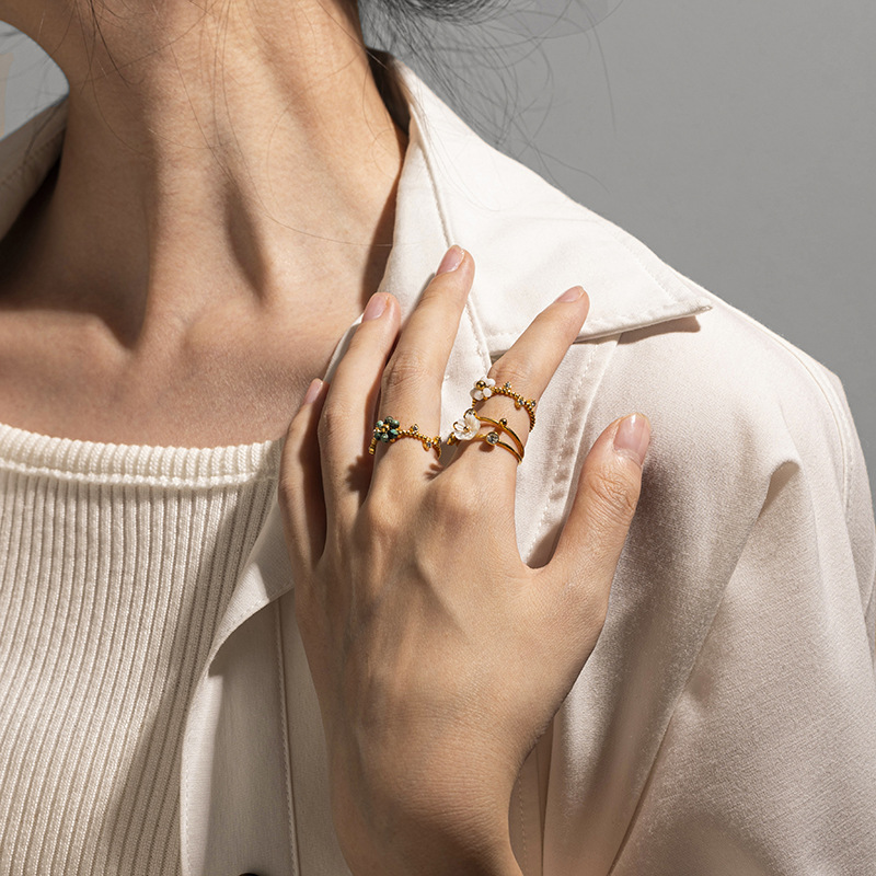 Tina europa y americana 18k oro chapado piedra natural acero inoxidable anillo de nicho femenino diseño anillos de pino africano anillos transfronterizos