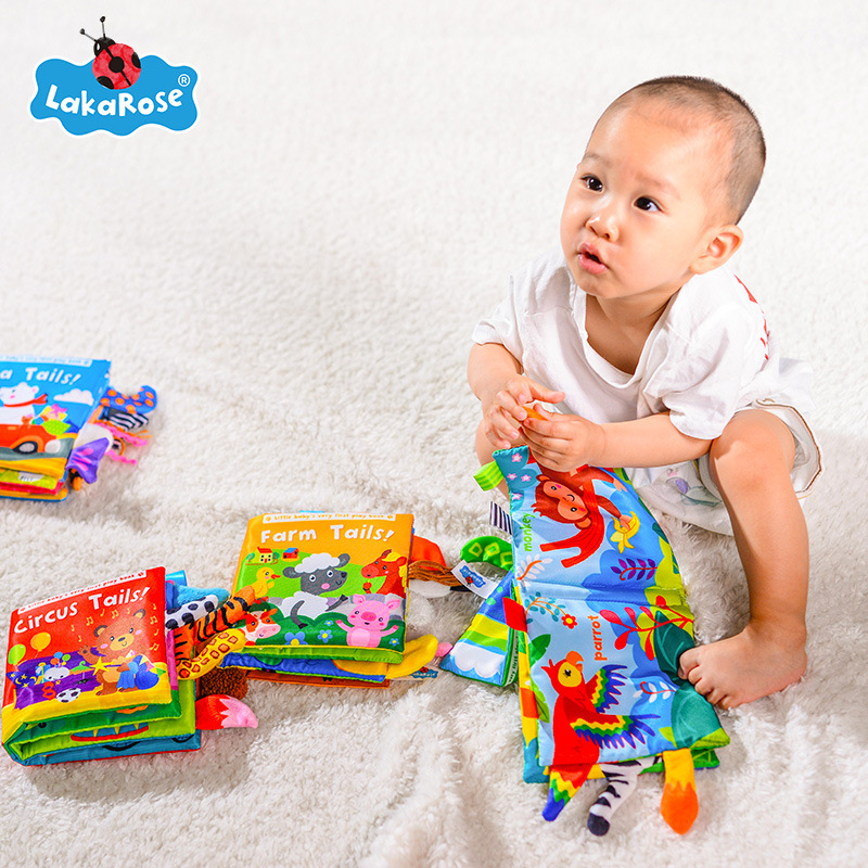 LakaRose tail cloth book for babies that cannot be torn apart but can be chewed and chewed English baby early education educational toys