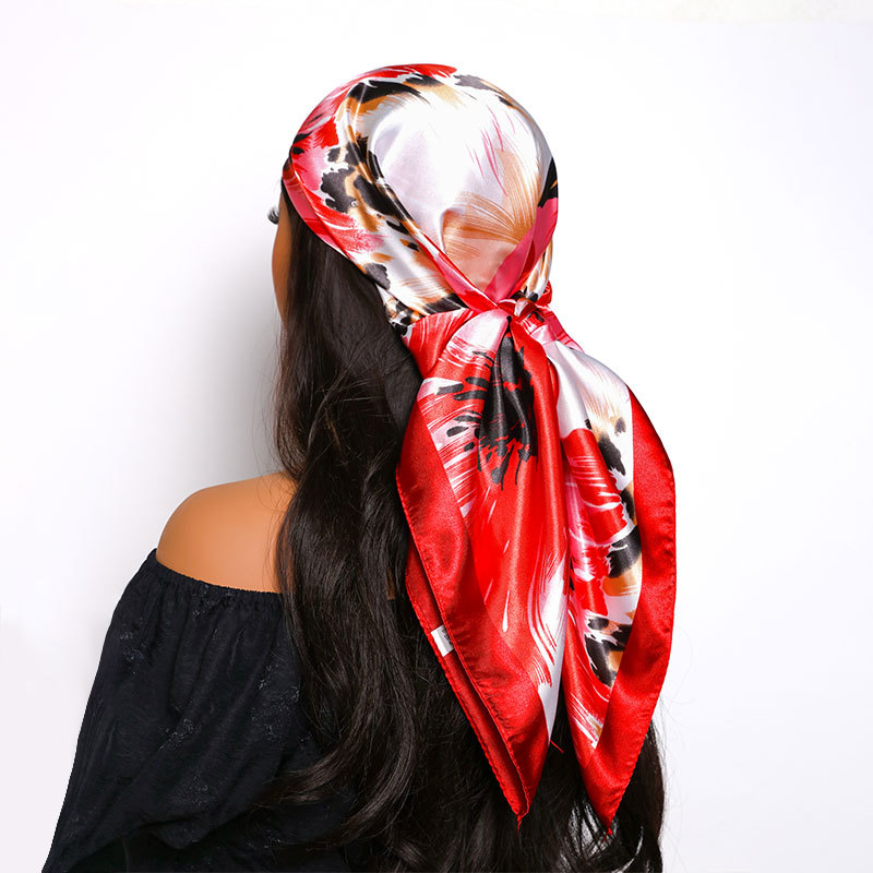 Square Satin Silk Scarf Trendy Versatile Shawl For Women_voghion.com