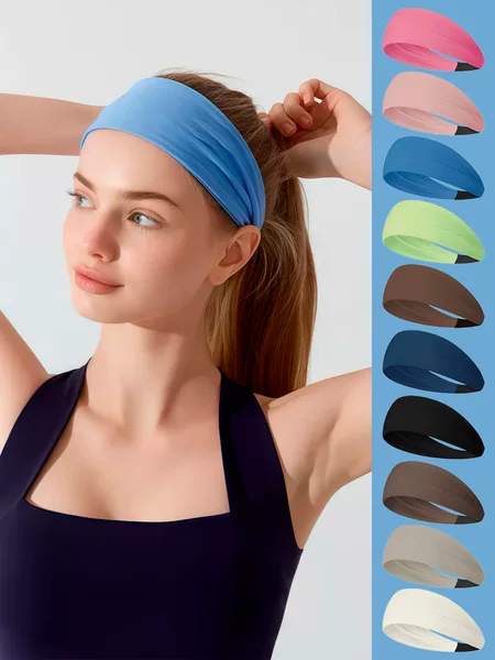 Cross-Border Yoga Headband, Elastic Sports Headband, Fitness Anti-Sweat Headband, Running Headscarf, Non-Slip Solid Color Headband