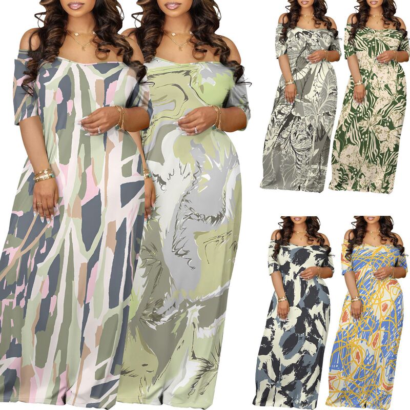 Amazon European and American Cross-Border Women's Clothing Commuter Casual Printed Sleeveless V-Neck Tie Pocket Maxi Dress Mh847