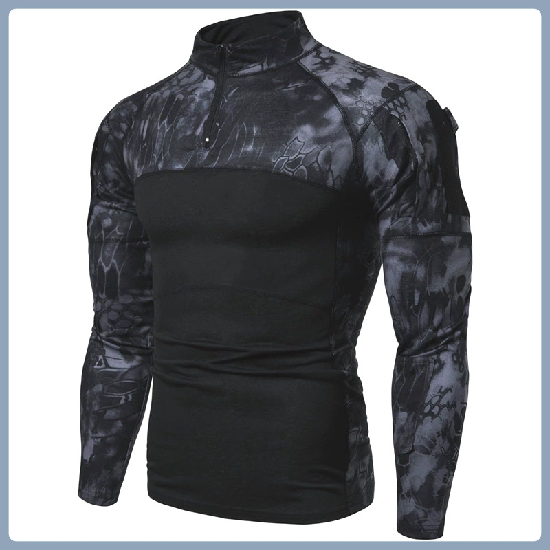 Внешняя торговля европейская версия мужского военного поля боя на открытом воздухе футболка фитнес-камуфляж с длинными рукавами на молнии эластичная рубашка топ модный мужчина