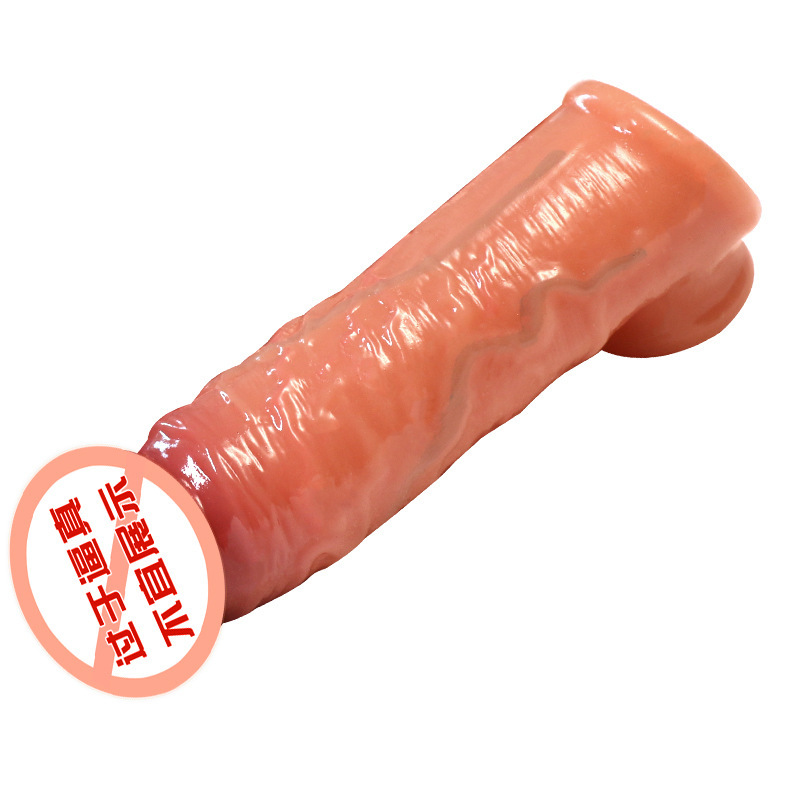 Jiuai Hollow Wearable Penis Sleeve with Triple Lock Ring, Skin Tone Silicone — detail image 10