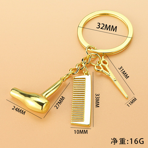 Creative washing, cutting and blowing keychain customized beauty salon simulation tools comb scissors clippers keychain small gift