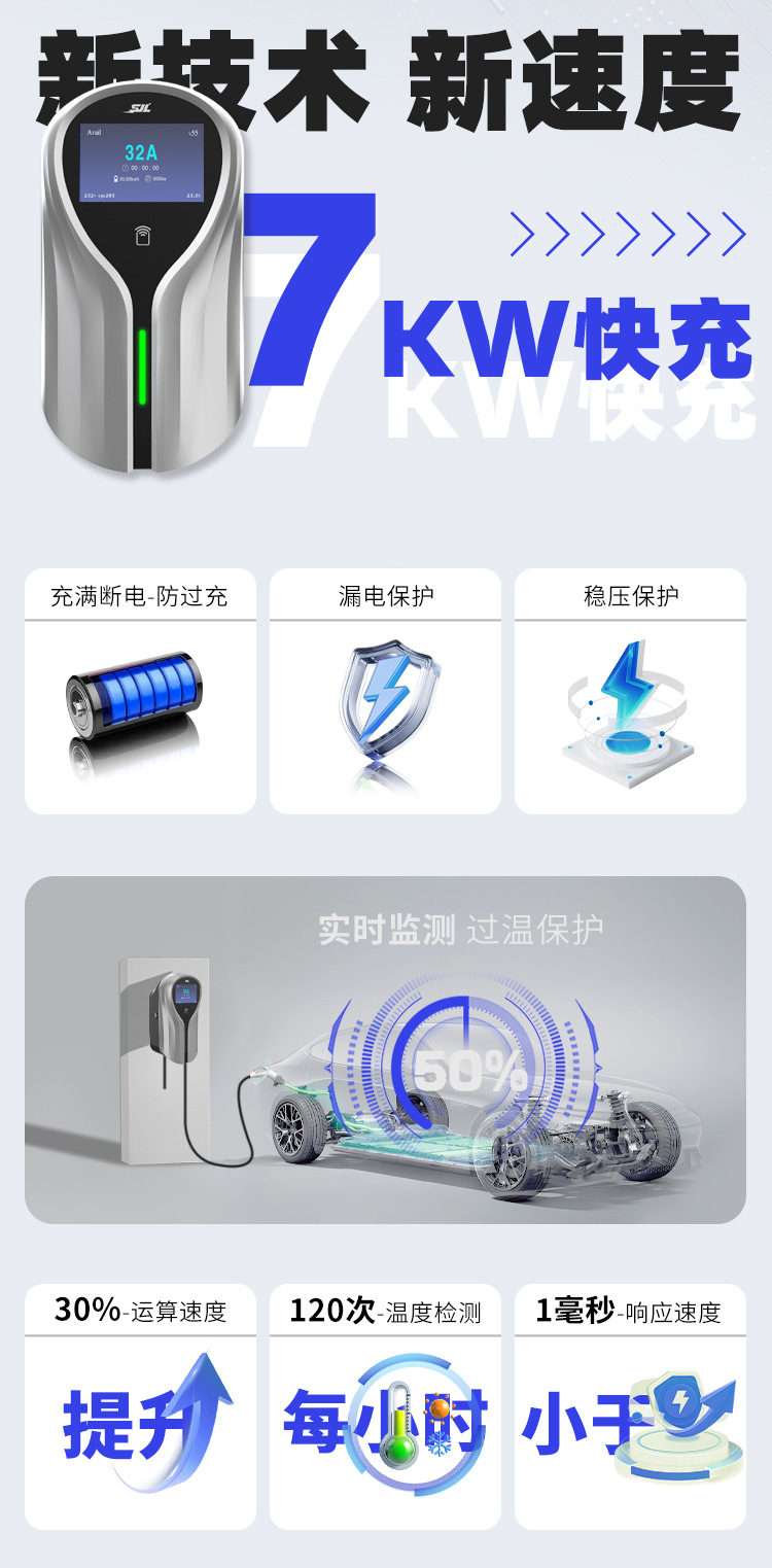 Type2 European Standard Car Charging Station, American Standard Type1 New Energy Ac 7Kw Home Use Tesla Fast Charging 22Kw