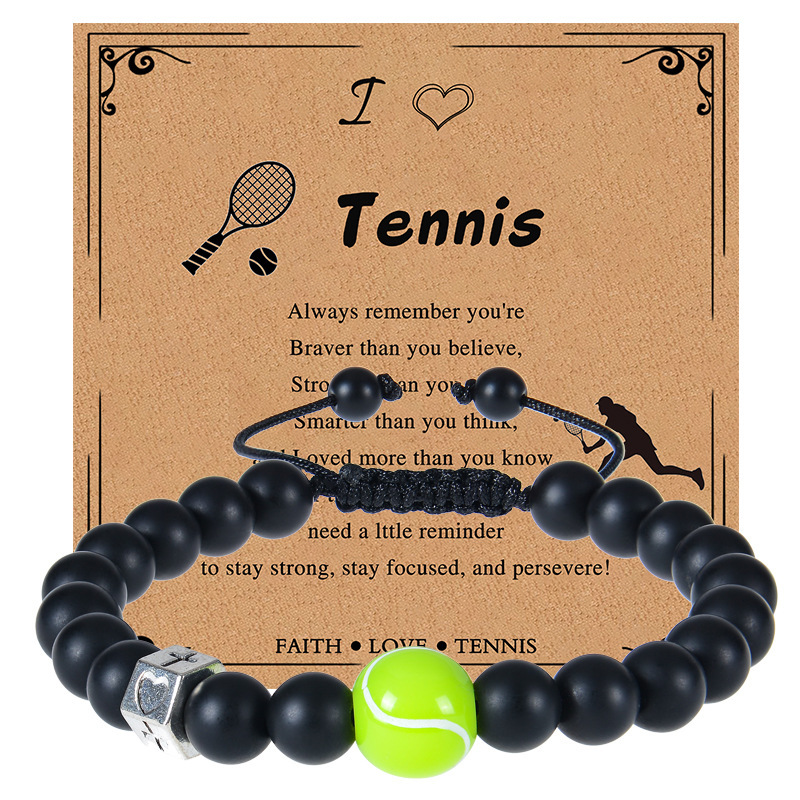 Cross-Border Sports Style Tennis Frosted Stone Braided Bracelet Coach Football Rugby Basketball Bracelet Free Card