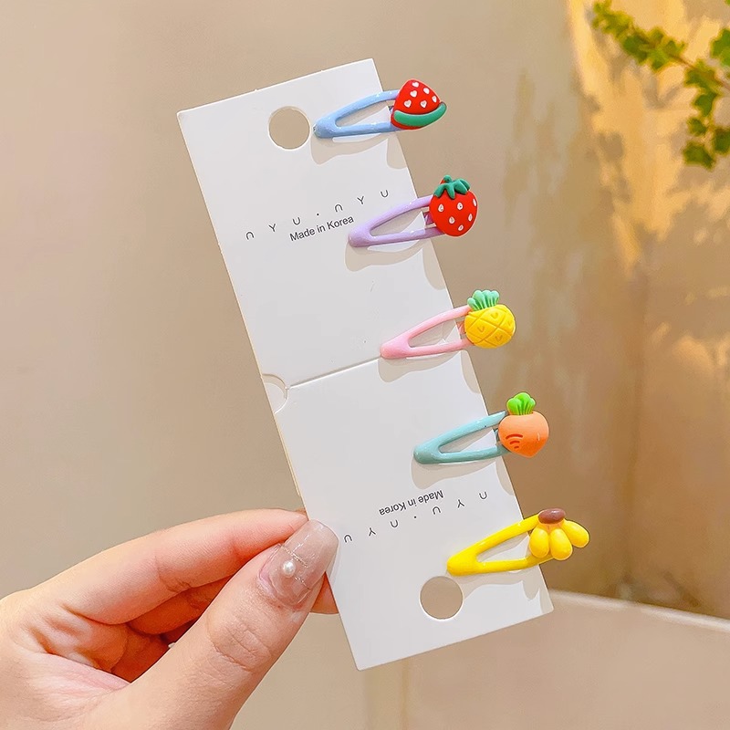 Color brillante dibujos animados de geometría de frutas para el cabello de niños no lastimar clip de cabello BB para mujeres frises acabado clip lateral de cabello roto de alto nivel